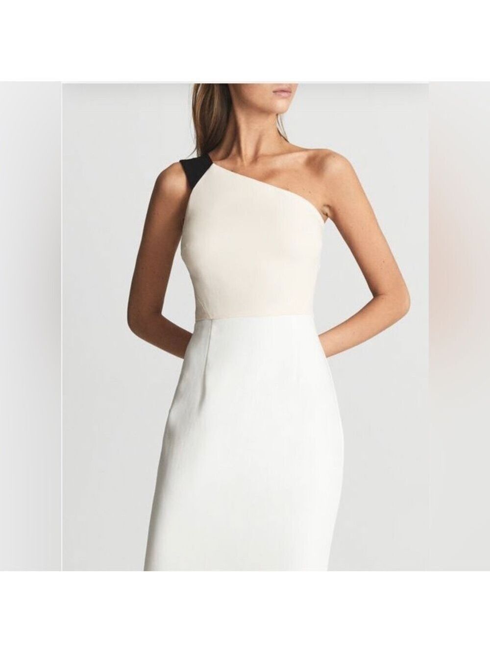 New. REISS Riana Color Block BodyCon One Shoulder Midi Dress size 12